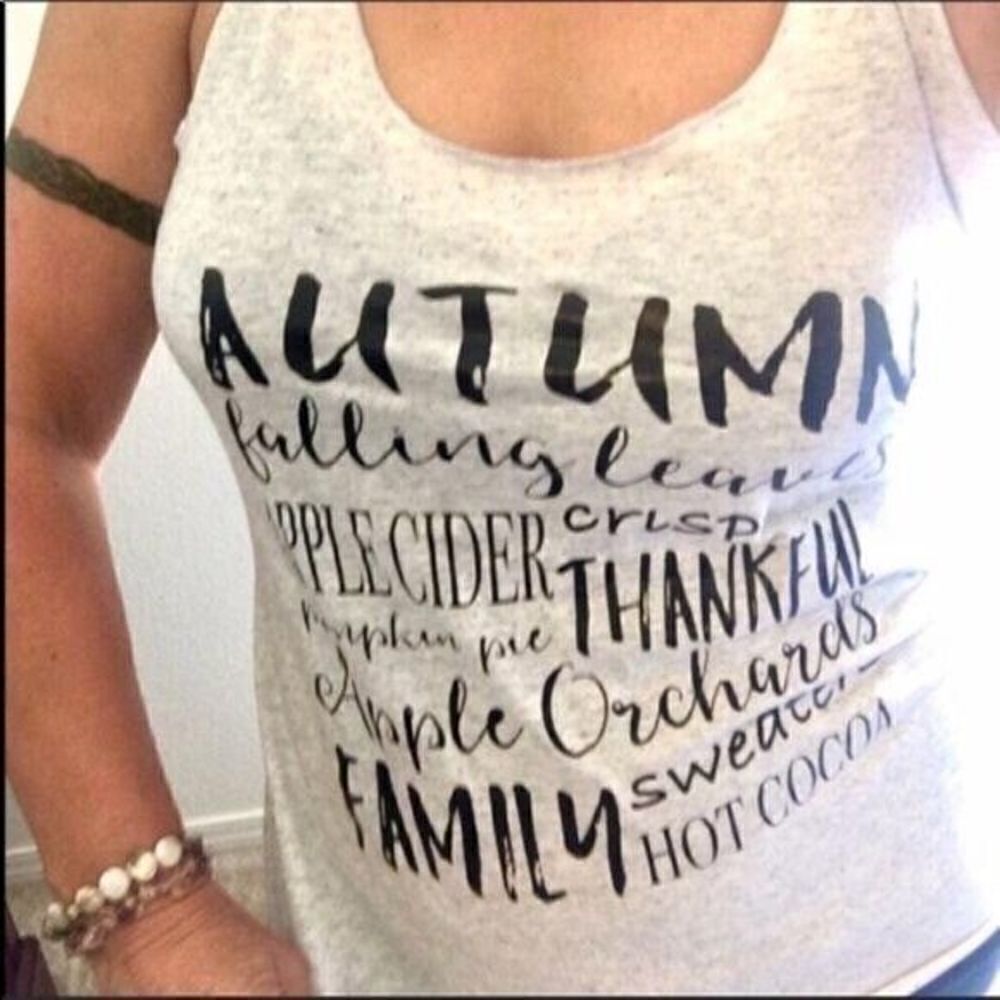 Womens Autumn Fall Family Traditions Racerback Tank Top Size Small Gray NEW Gift